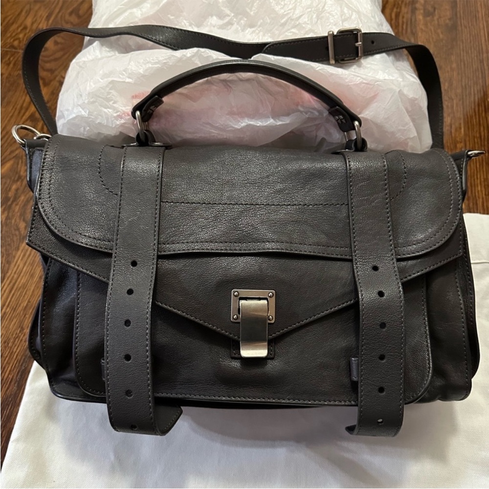 Proenza Schouler PS1 Medium Dark Brown Leather Satchel Crossbody Messenger Bag
